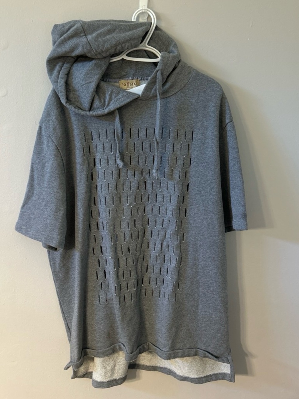Gray Short-Sleeve Hooded Knit Pullover